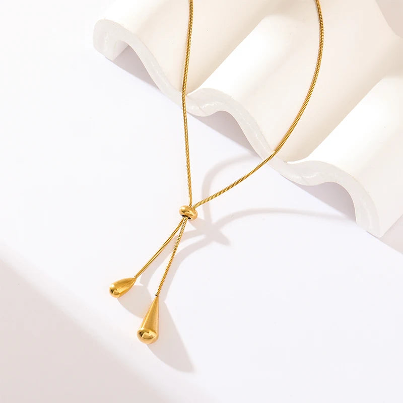 GANEMLY 316L acier inoxydable goutte d'eau pendentif collier pour femmes à la mode cordon cou chaîne 18K plaqué or bijoux cadeau