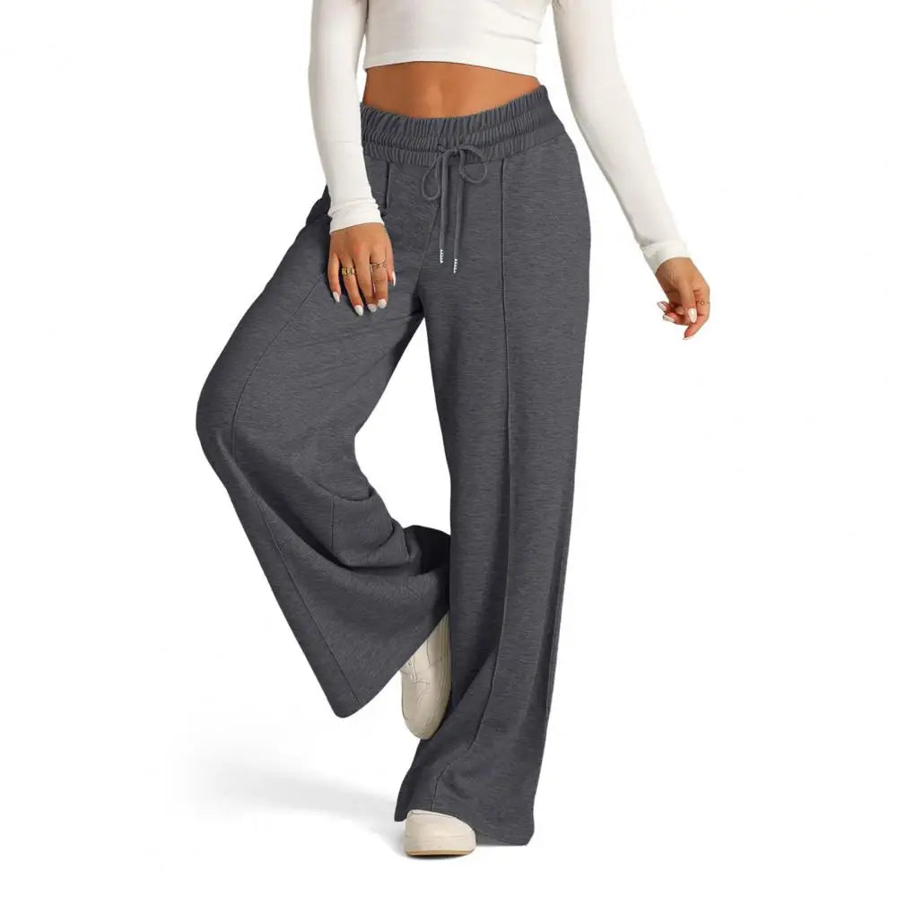 Pantalon de survêtement décontracté pour femmes, confortable, jambes larges, avec cordon élastique, poches à la taille, pour vêtements de Sport et de salon