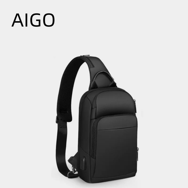 AIGO-Sac de poitrine multifonction pour homme, sac à bandoulière, chargement USB, étanche, initié à la mode, nouveau 
Poche de fente intérieure,Pochette pour téléphone portable,Pochette intérieure à fermeture éclai