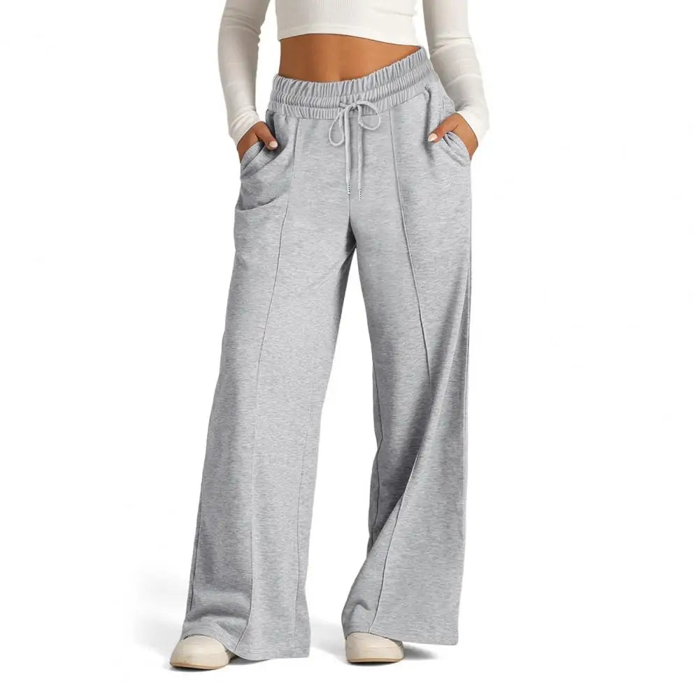 Pantalon de survêtement décontracté pour femmes, confortable, jambes larges, avec cordon élastique, poches à la taille, pour vêtements de Sport et de salon