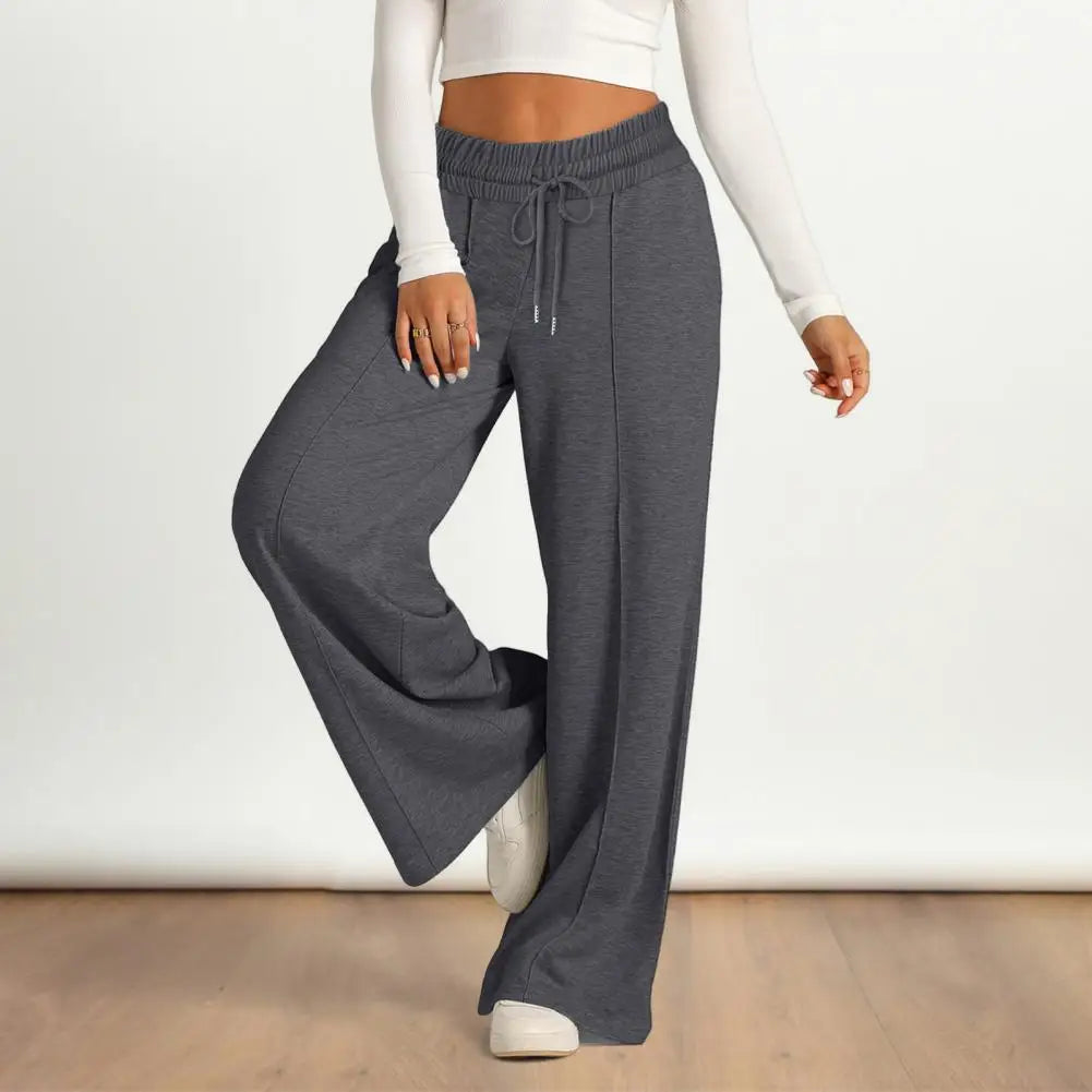 Pantalon de survêtement décontracté pour femmes, confortable, jambes larges, avec cordon élastique, poches à la taille, pour vêtements de Sport et de salon