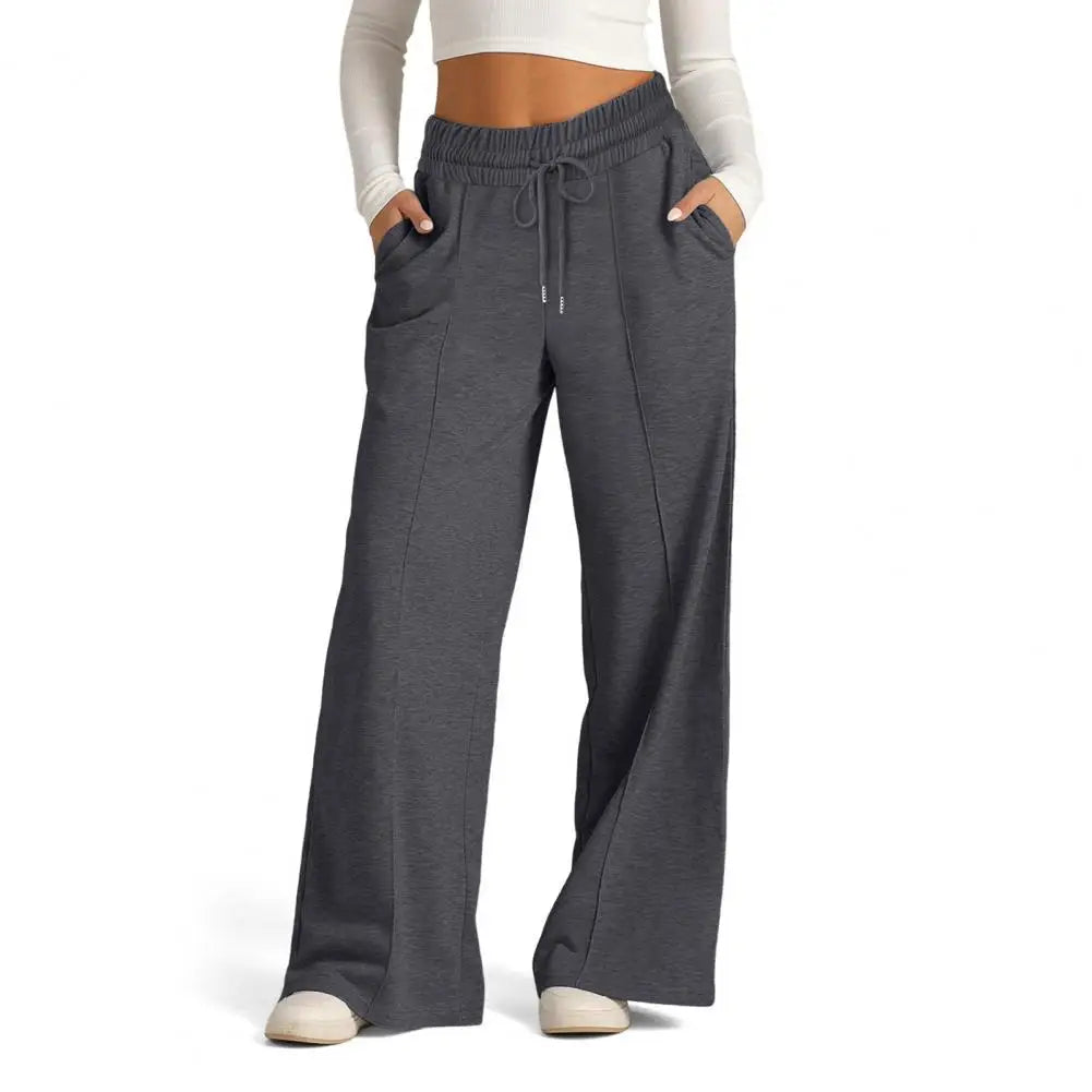 Pantalon de survêtement décontracté pour femmes, confortable, jambes larges, avec cordon élastique, poches à la taille, pour vêtements de Sport et de salon