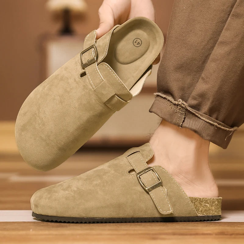 Tendances sabots pour hommes pantoufles mules en daim hommes semelle intérieure en liège sandales de maison avec soutien de la voûte plantaire chaussures de pomme de terre en cuir de mode mocassins