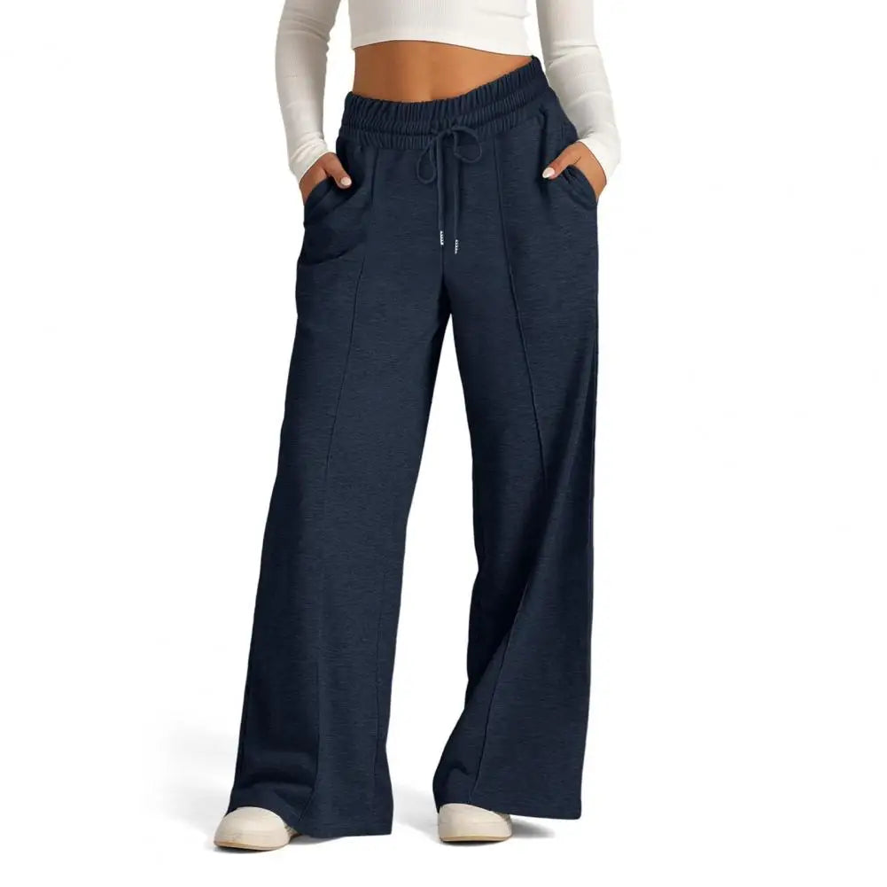 Pantalon de survêtement décontracté pour femmes, confortable, jambes larges, avec cordon élastique, poches à la taille, pour vêtements de Sport et de salon