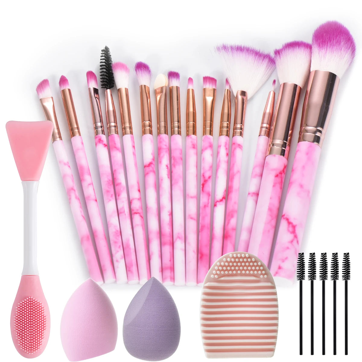 Ensemble de pinceaux de maquillage en marbre, 15 pièces, avec éponges de maquillage, brosse de lavage du visage, pinceaux de maquillage, outils de maquillage