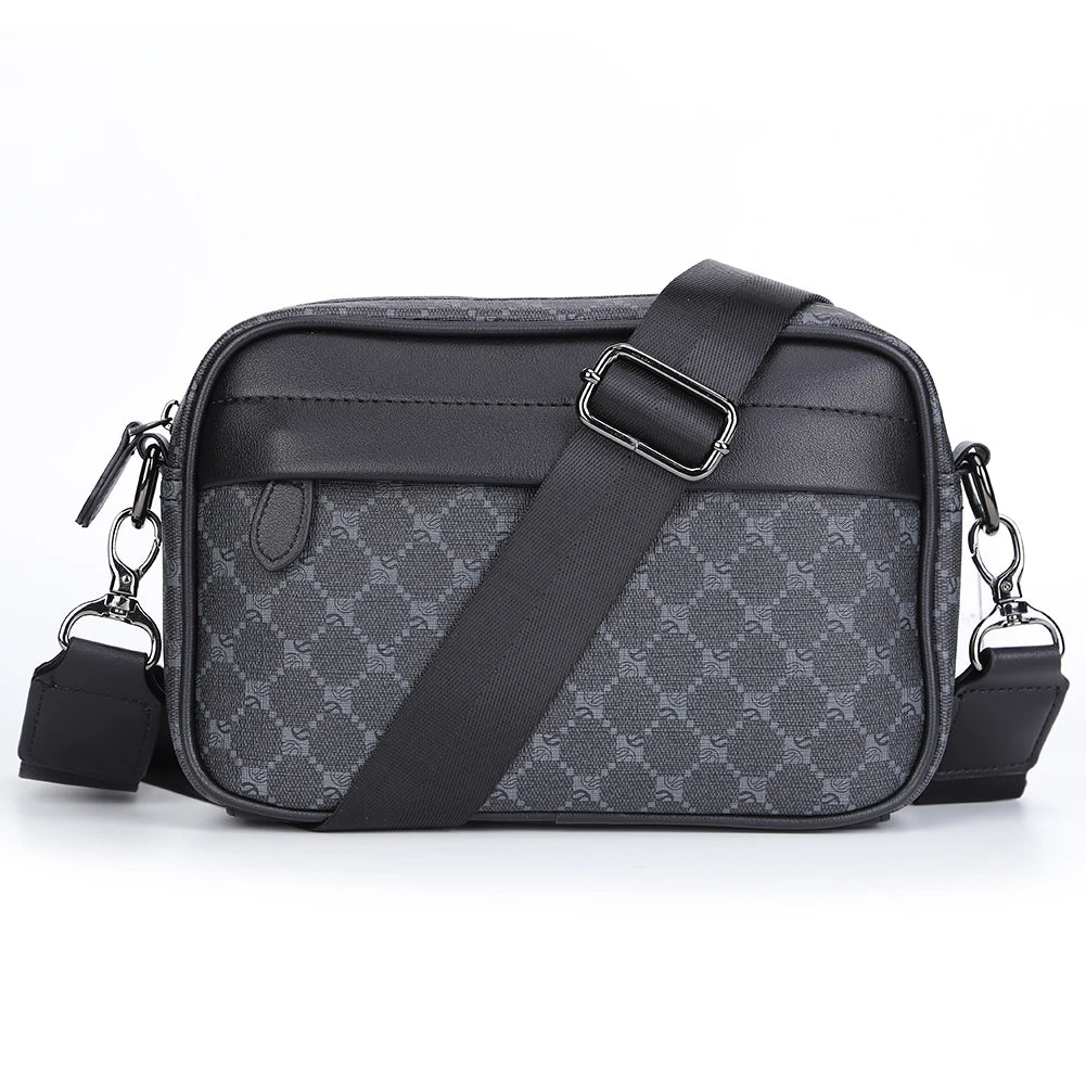 Sac à bandoulière d’affaires décontracté pour hommes Sac messager en cuir PU Sac à bandoulière large sangle Carreaux carrés Designer Male Sling Sacs à main