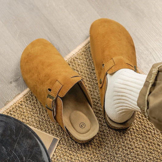 Tendances sabots pour hommes pantoufles mules en daim hommes semelle intérieure en liège sandales de maison avec soutien de la voûte plantaire chaussures de pomme de terre en cuir de mode mocassins