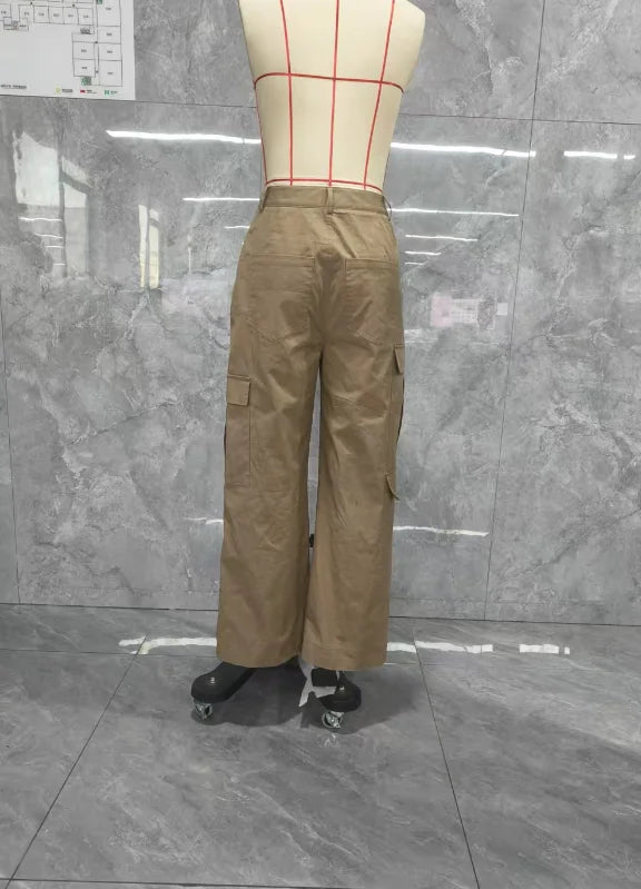 Pantalon Cargo américain taille haute pour femmes, marque tendance, multi-poches, couleur unie, décontracté, hip hop quotidien, Streetwear Y2K