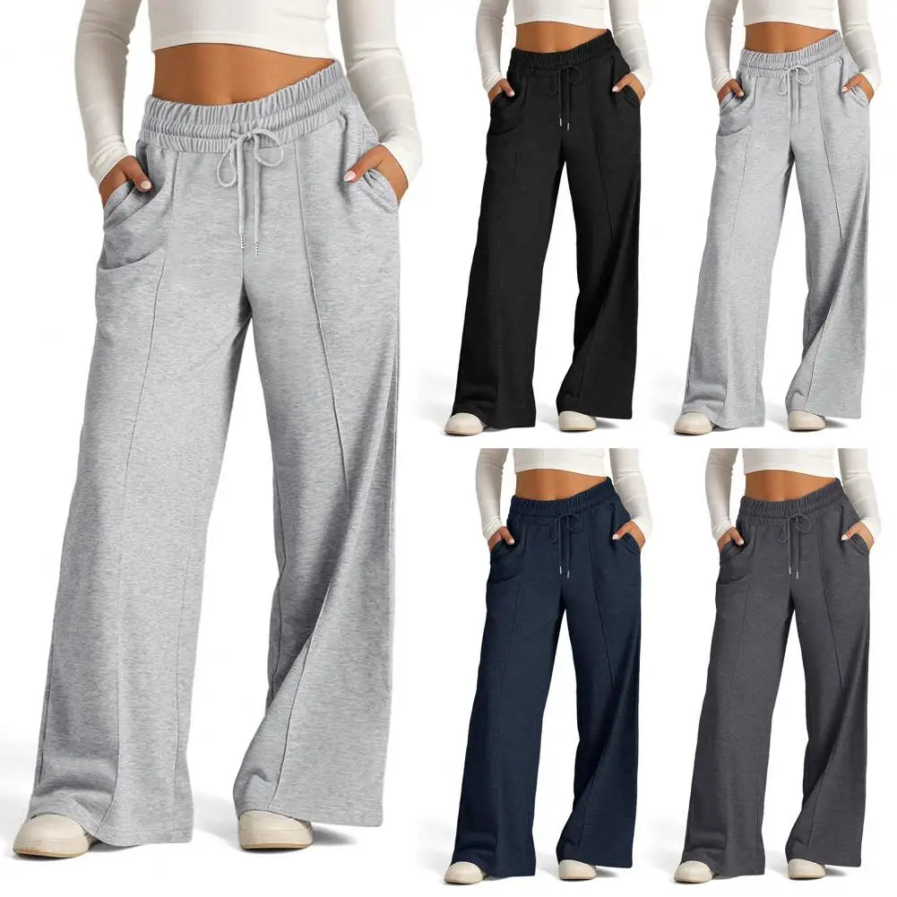 Pantalon de survêtement décontracté pour femmes, confortable, jambes larges, avec cordon élastique, poches à la taille, pour vêtements de Sport et de salon