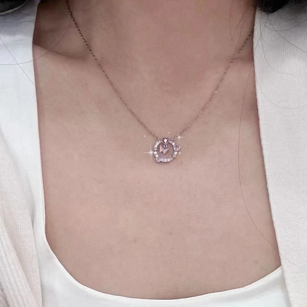 IPARAM corée rose cristal pendentif coeur collier pour femmes filles chaîne mignon amour Simple colliers mode bijoux cadeaux