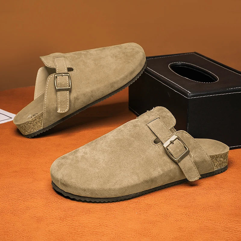 Tendances sabots pour hommes pantoufles mules en daim hommes semelle intérieure en liège sandales de maison avec soutien de la voûte plantaire chaussures de pomme de terre en cuir de mode mocassins