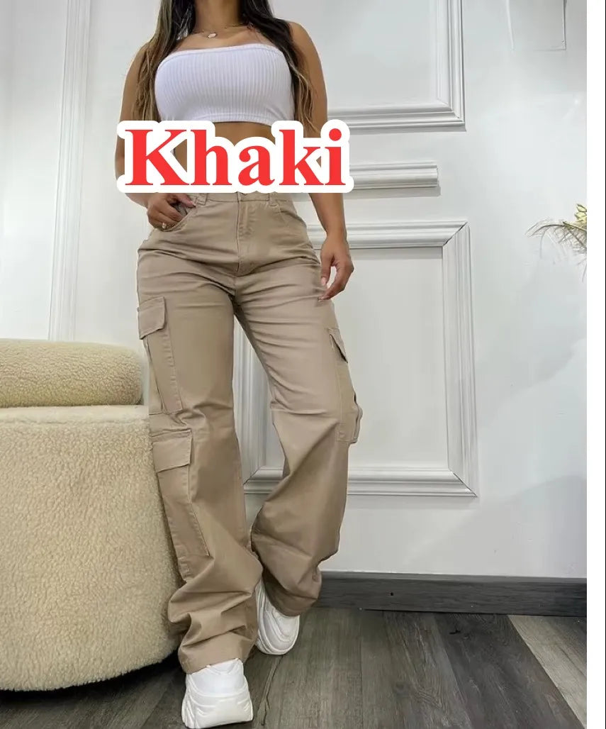 Pantalon Cargo américain taille haute pour femmes, marque tendance, multi-poches, couleur unie, décontracté, hip hop quotidien, Streetwear Y2K