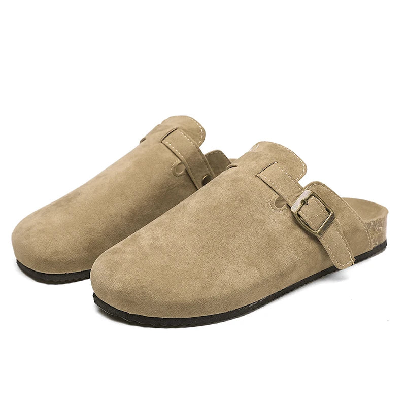 Tendances sabots pour hommes pantoufles mules en daim hommes semelle intérieure en liège sandales de maison avec soutien de la voûte plantaire chaussures de pomme de terre en cuir de mode mocassins