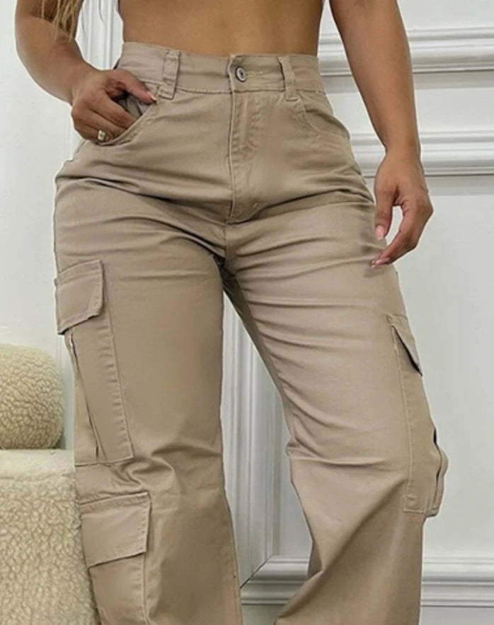 Pantalon Cargo américain taille haute pour femmes, marque tendance, multi-poches, couleur unie, décontracté, hip hop quotidien, Streetwear Y2K