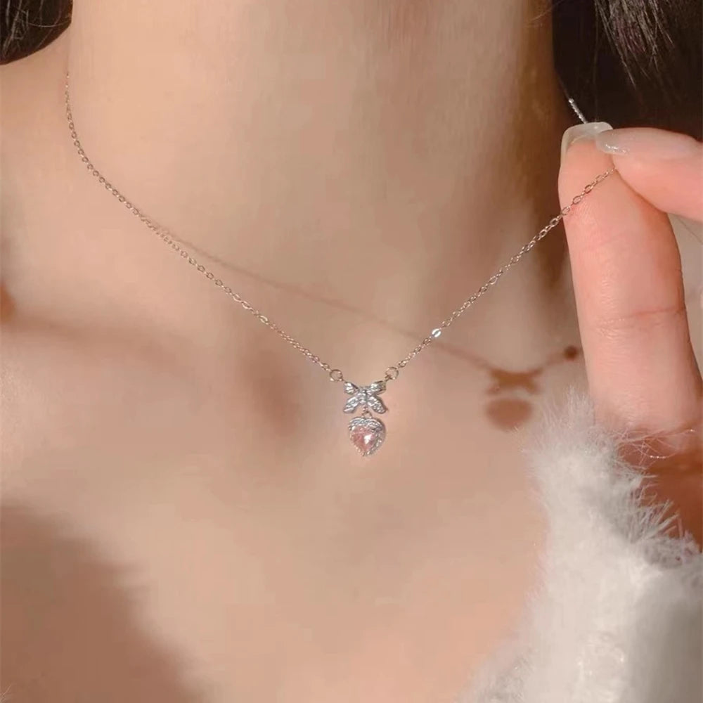 IPARAM corée rose cristal pendentif coeur collier pour femmes filles chaîne mignon amour Simple colliers mode bijoux cadeaux