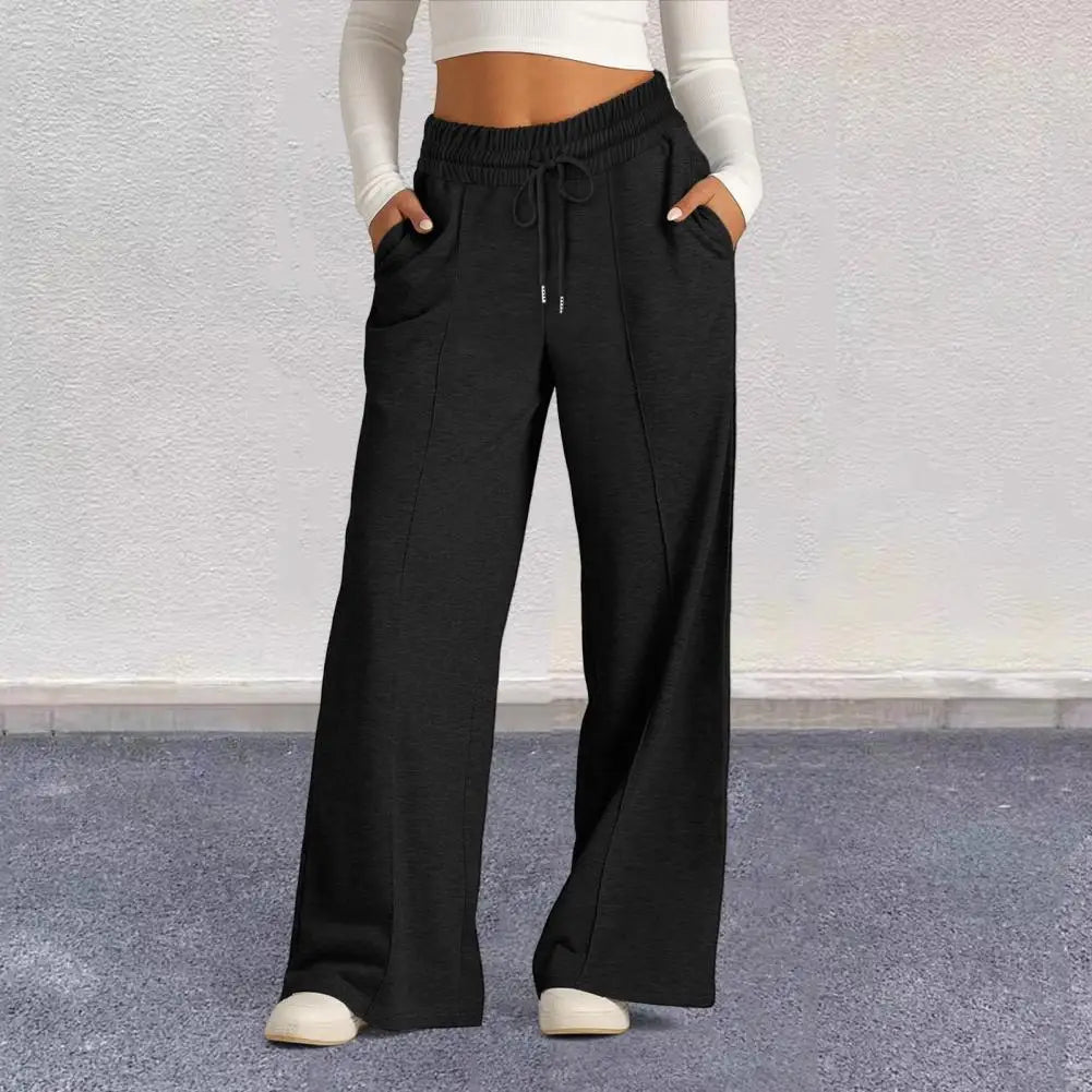 Pantalon de survêtement décontracté pour femmes, confortable, jambes larges, avec cordon élastique, poches à la taille, pour vêtements de Sport et de salon