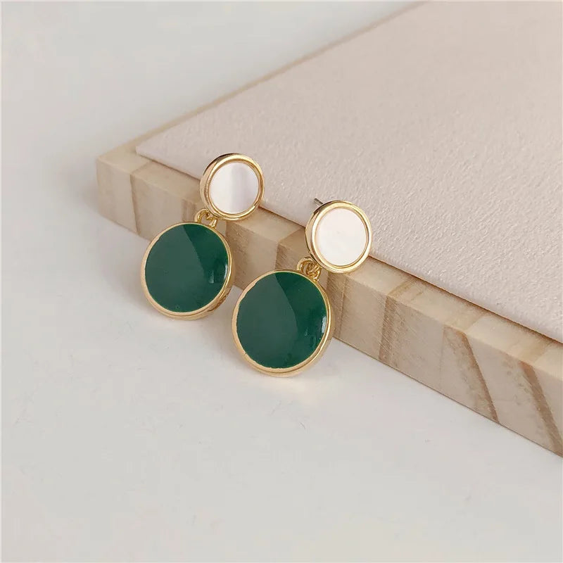 Boucles d'oreilles Vintage en émail rouge vert pour femmes, Piercing, bijoux d'oreille coréens, suspendus, joli cadeau Kolczyki