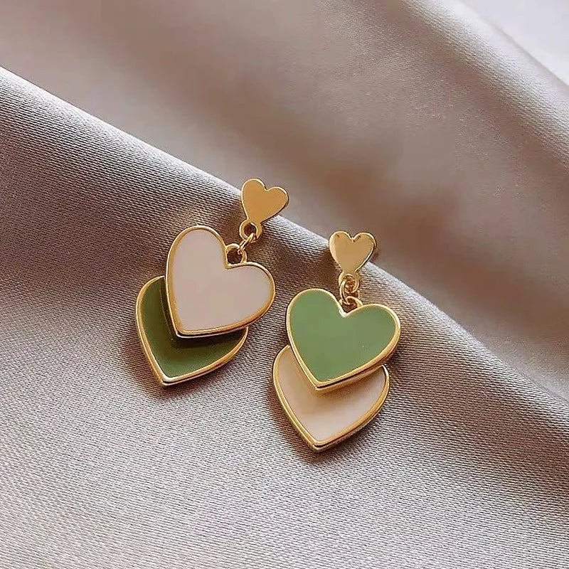 Boucles d'oreilles Vintage en émail rouge vert pour femmes, Piercing, bijoux d'oreille coréens, suspendus, joli cadeau Kolczyki