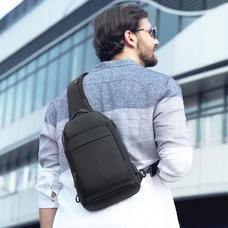 AIGO-Sac de poitrine multifonction pour homme, sac à bandoulière, chargement USB, étanche, initié à la mode, nouveau 
Poche de fente intérieure,Pochette pour téléphone portable,Pochette intérieure à fermeture éclai