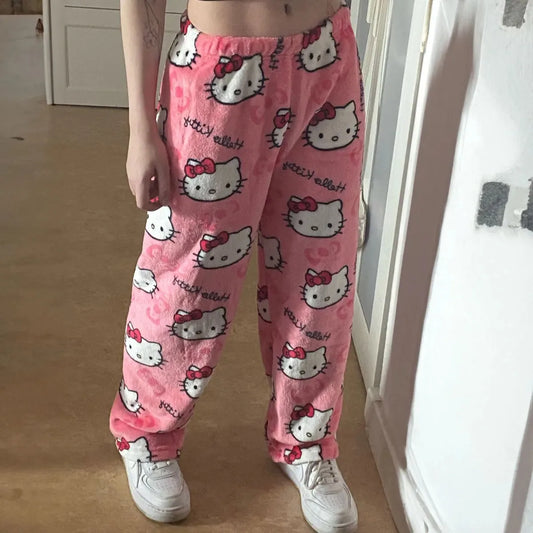 Sanrio Hello Kitty pyjamas Spider-Man flanelle mode pantalon femmes Kawaii laine AnimeCartoon décontracté maison pantalon vêtements d'hiver