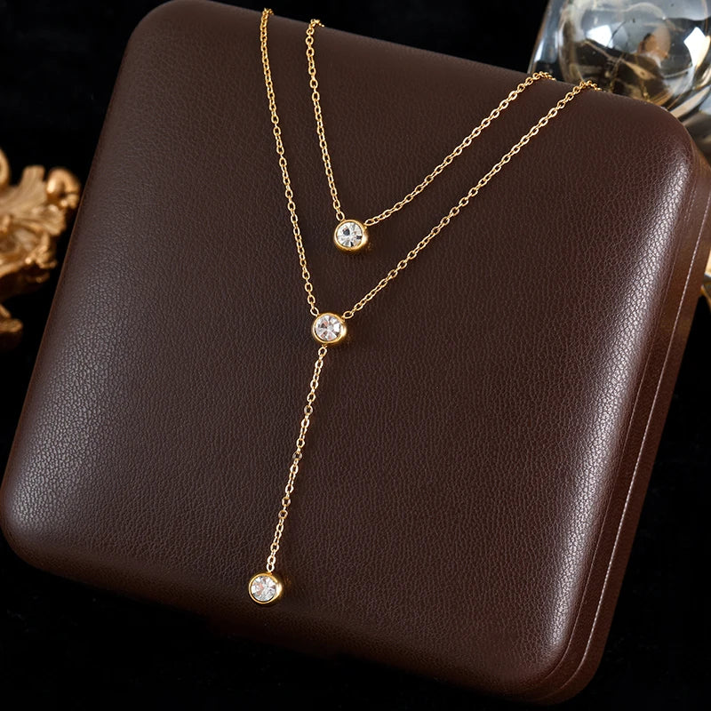 GANEMLY 316L acier inoxydable goutte d'eau pendentif collier pour femmes à la mode cordon cou chaîne 18K plaqué or bijoux cadeau